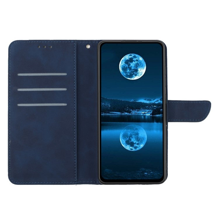 HT05 For Xiaomi Redmi Note 14 5G Case Leather Imprinted Lines Phone Cover with Card Holder - Blue