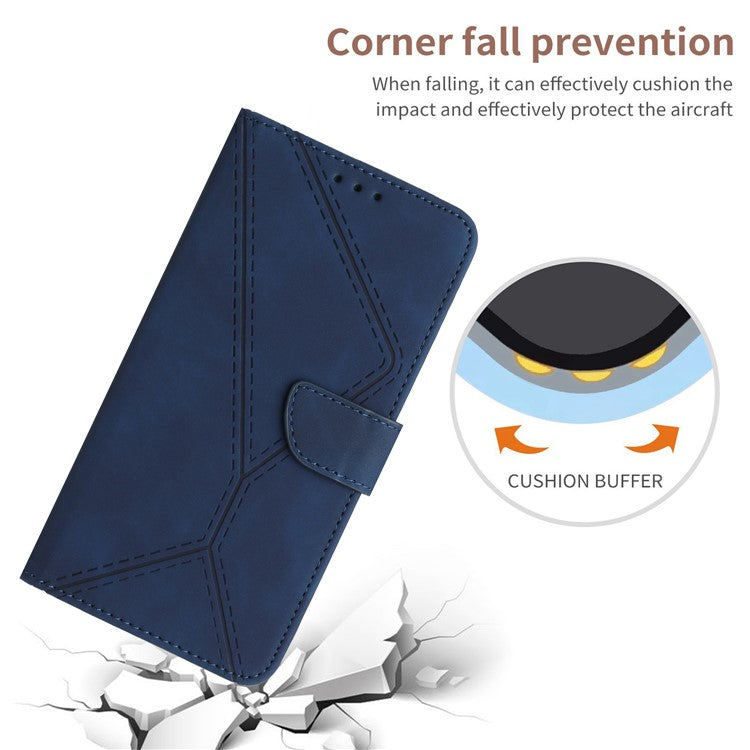 HT05 For Xiaomi Redmi Note 14 5G Case Leather Imprinted Lines Phone Cover with Card Holder - Blue