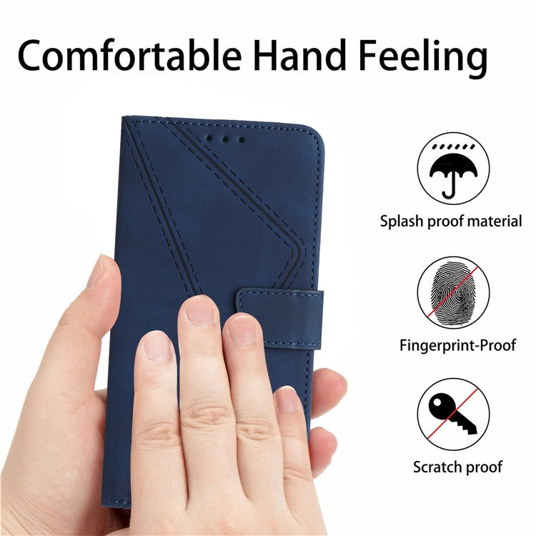 HT05 For Xiaomi Redmi Note 14 5G Case Leather Imprinted Lines Phone Cover with Card Holder - Blue