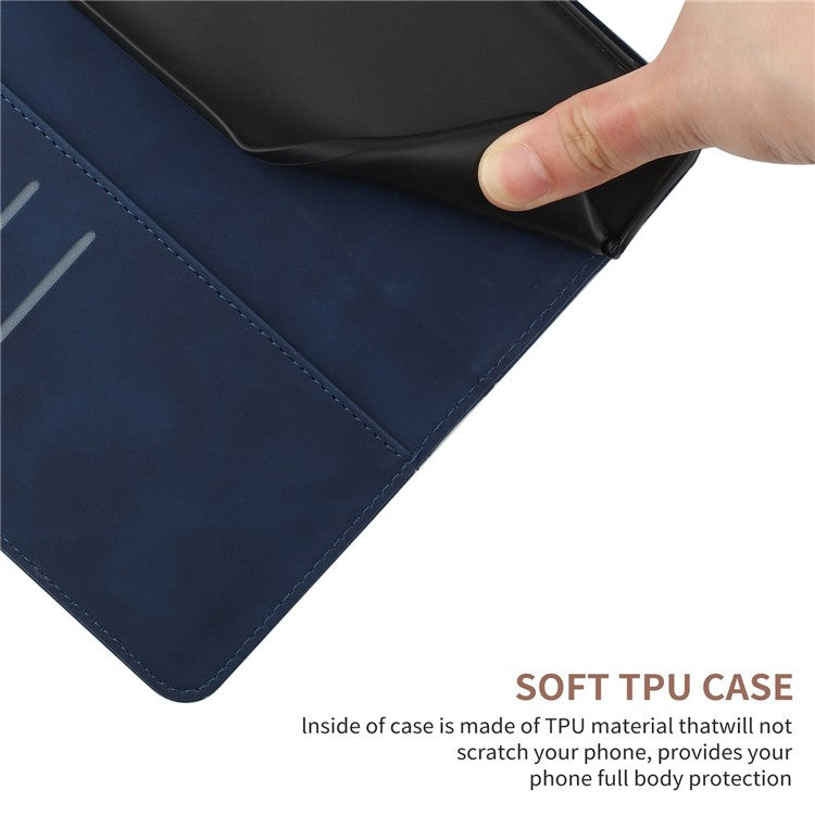 HT05 For Xiaomi Redmi Note 14 5G Case Leather Imprinted Lines Phone Cover with Card Holder - Blue