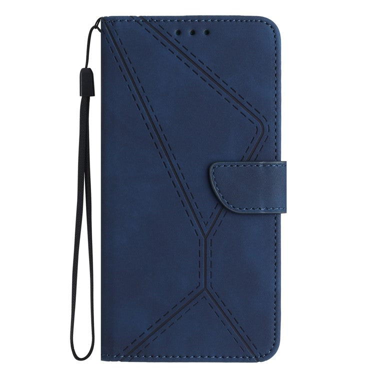 HT05 For Xiaomi Redmi Note 14 5G Case Leather Imprinted Lines Phone Cover with Card Holder - Blue