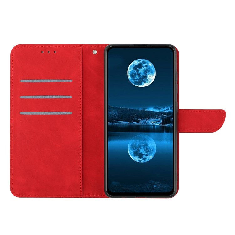 HT05 For Xiaomi Redmi Note 14 5G Case Leather Imprinted Lines Phone Cover with Card Holder - Red