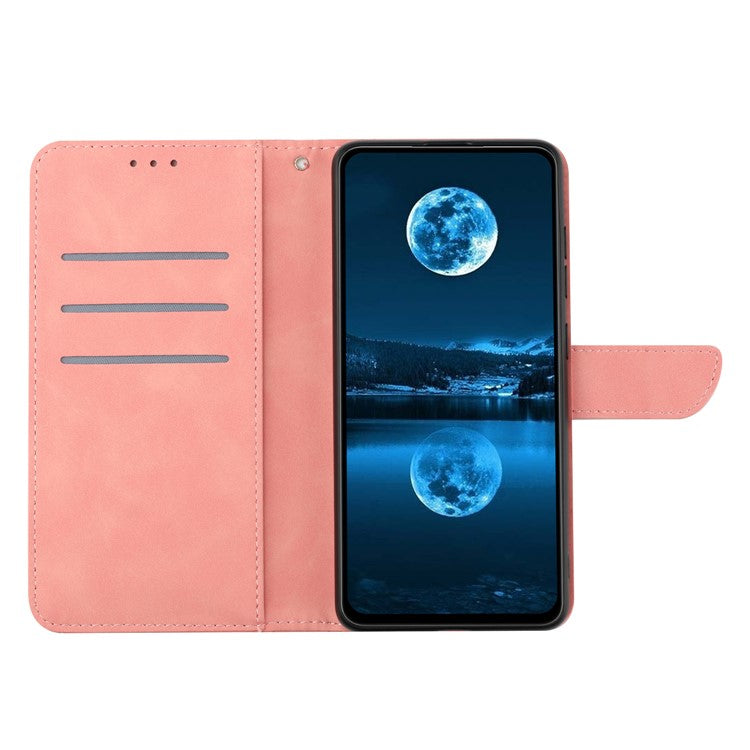 HT05 For Xiaomi Redmi Note 14 5G Case Leather Imprinted Lines Phone Cover with Card Holder - Pink