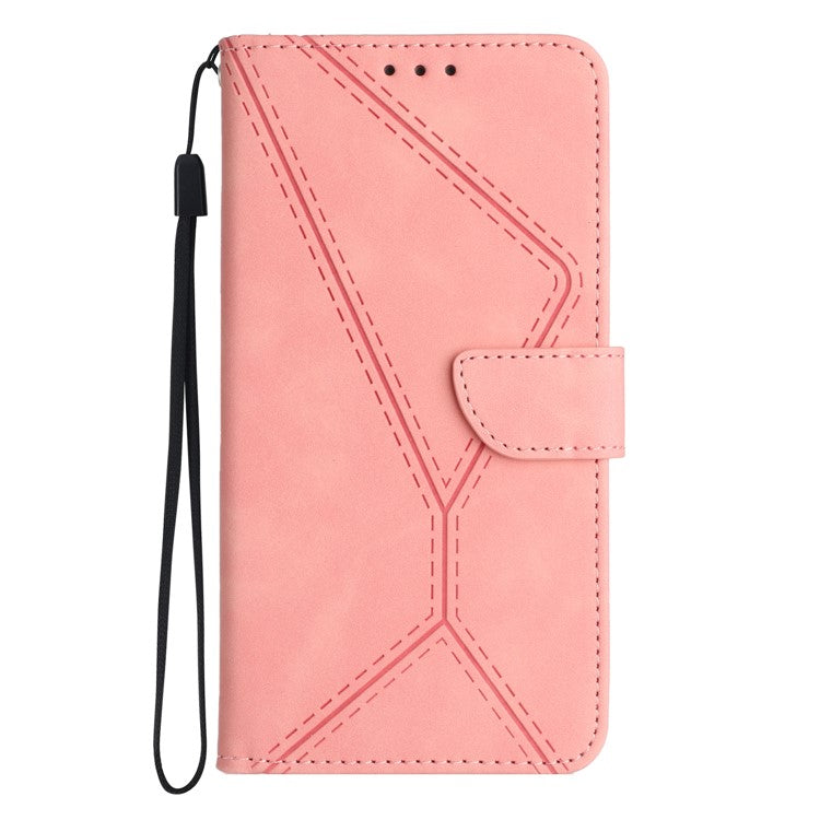 HT05 For Xiaomi Redmi Note 14 5G Case Leather Imprinted Lines Phone Cover with Card Holder - Pink