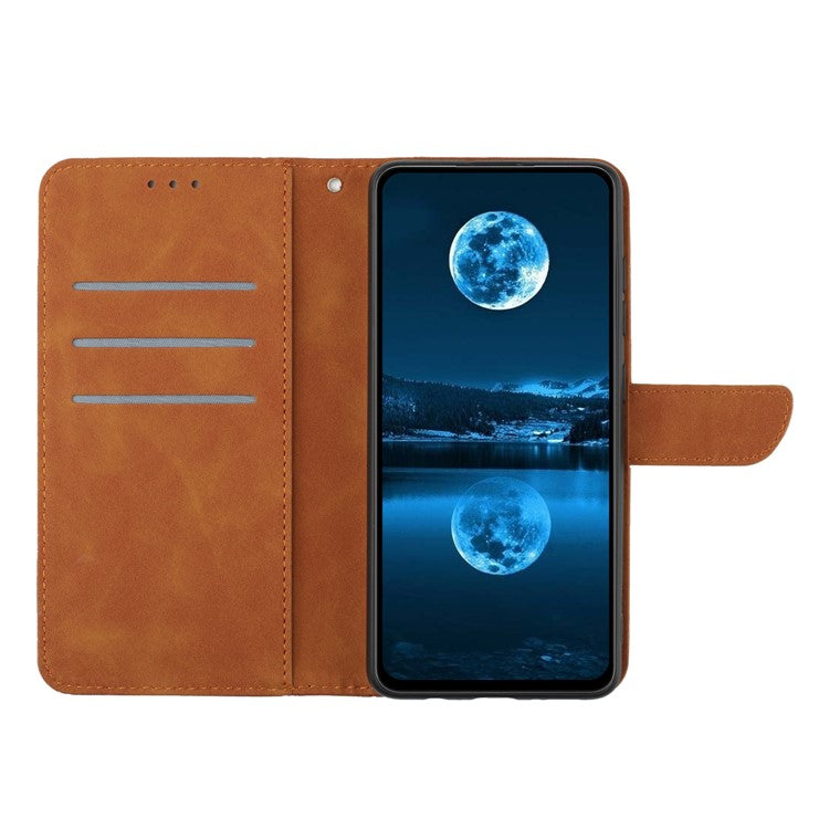 HT05 For Xiaomi Redmi Note 14 5G Case Leather Imprinted Lines Phone Cover with Card Holder - Brown