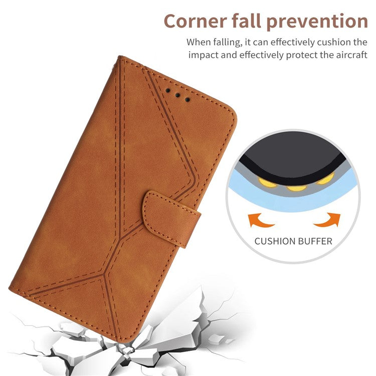 HT05 For Xiaomi Redmi Note 14 5G Case Leather Imprinted Lines Phone Cover with Card Holder - Brown