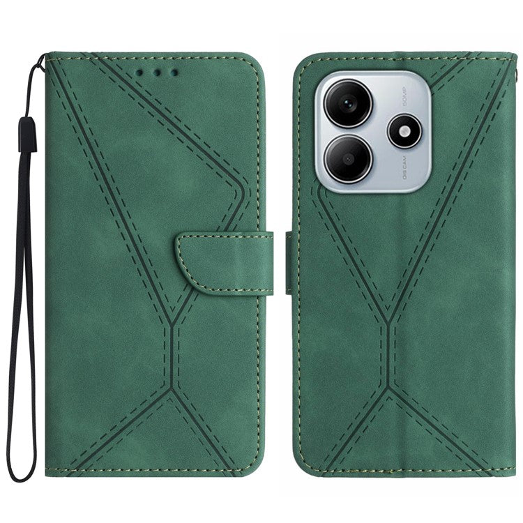 HT05 For Xiaomi Redmi Note 14 5G Case Leather Imprinted Lines Phone Cover with Card Holder - Green