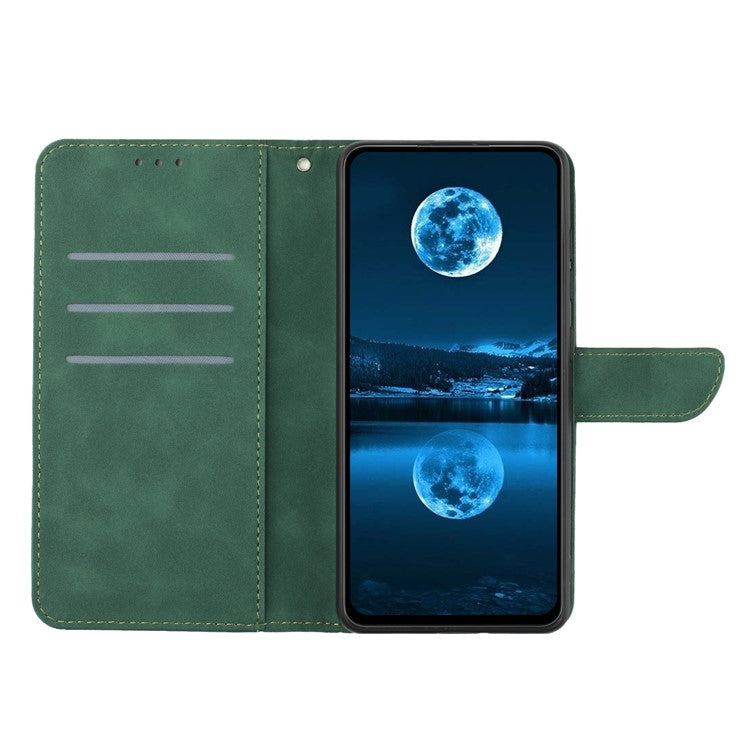 HT05 For Xiaomi Redmi Note 14 5G Case Leather Imprinted Lines Phone Cover with Card Holder - Green