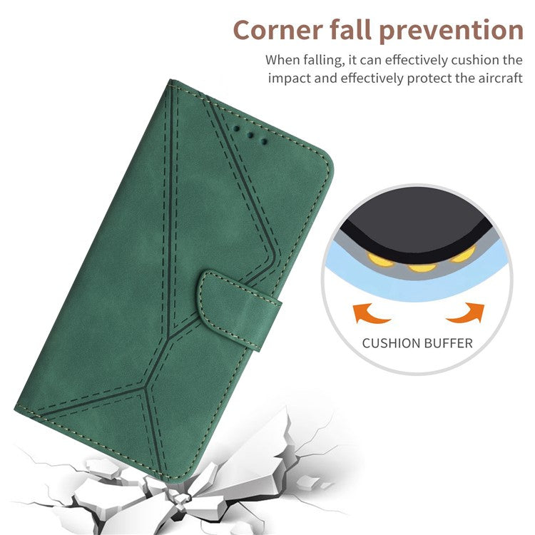 HT05 For Xiaomi Redmi Note 14 5G Case Leather Imprinted Lines Phone Cover with Card Holder - Green