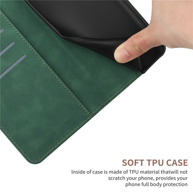 HT05 For Xiaomi Redmi Note 14 5G Case Leather Imprinted Lines Phone Cover with Card Holder - Green