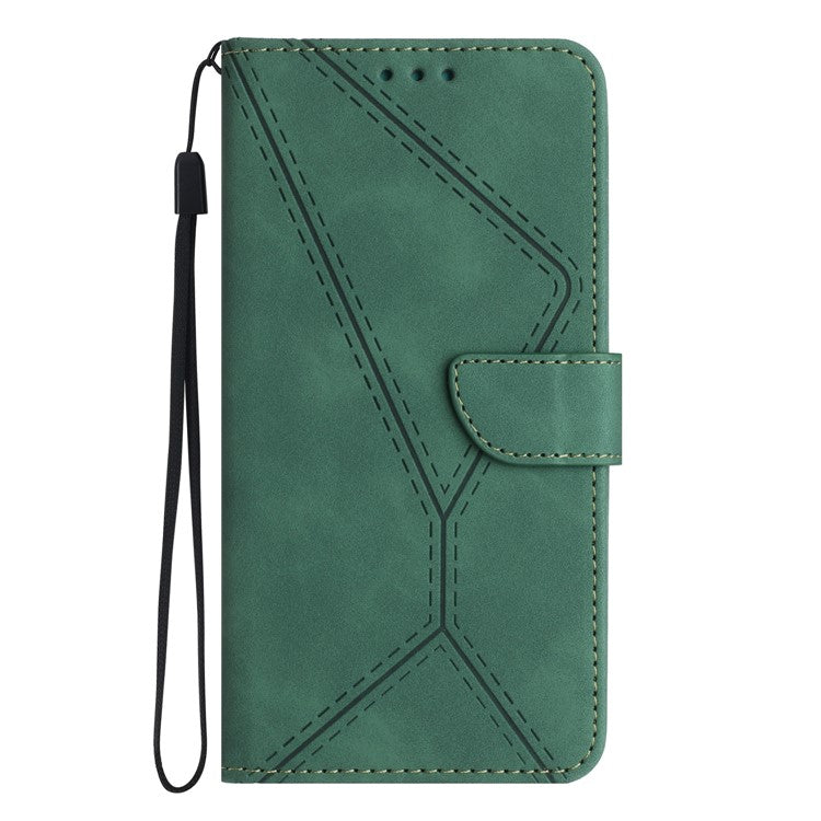 HT05 For Xiaomi Redmi Note 14 5G Case Leather Imprinted Lines Phone Cover with Card Holder - Green