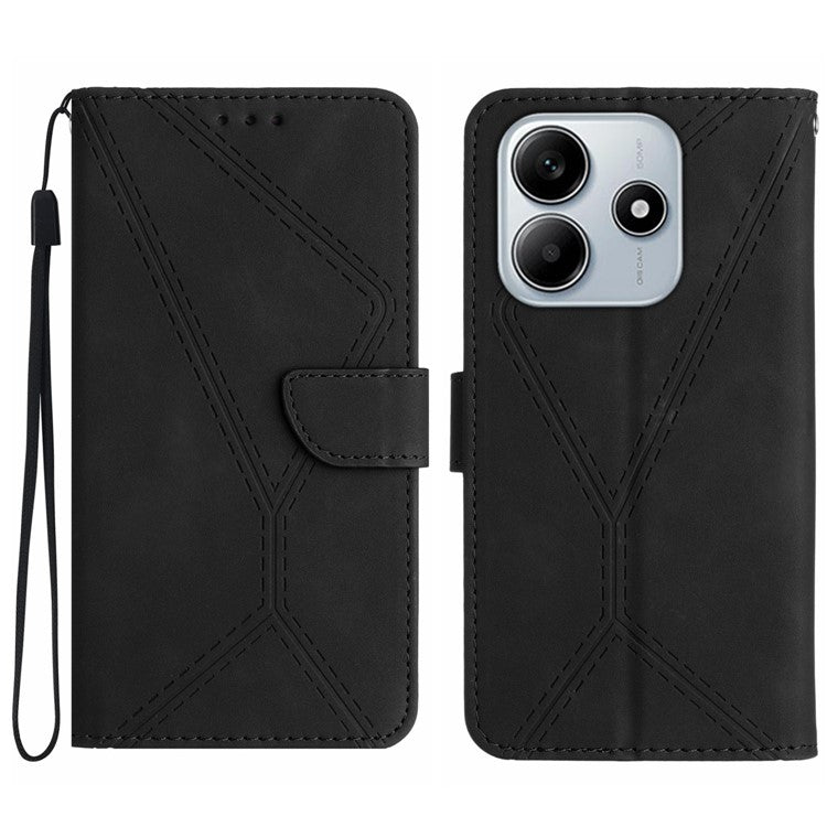 HT05 For Xiaomi Redmi Note 14 5G Case Leather Imprinted Lines Phone Cover with Card Holder - Black