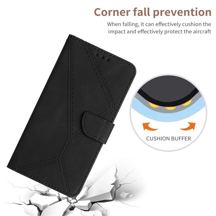 HT05 For Xiaomi Redmi Note 14 5G Case Leather Imprinted Lines Phone Cover with Card Holder - Black