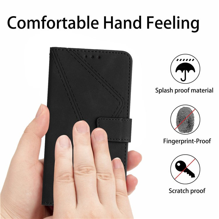 HT05 For Xiaomi Redmi Note 14 5G Case Leather Imprinted Lines Phone Cover with Card Holder - Black