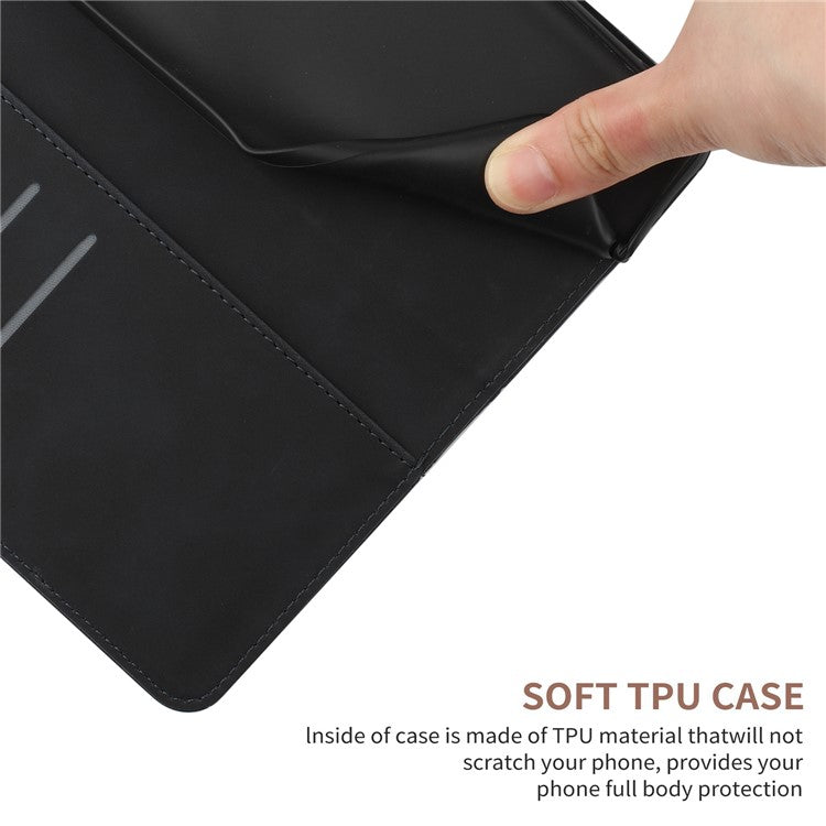 HT05 For Xiaomi Redmi Note 14 5G Case Leather Imprinted Lines Phone Cover with Card Holder - Black