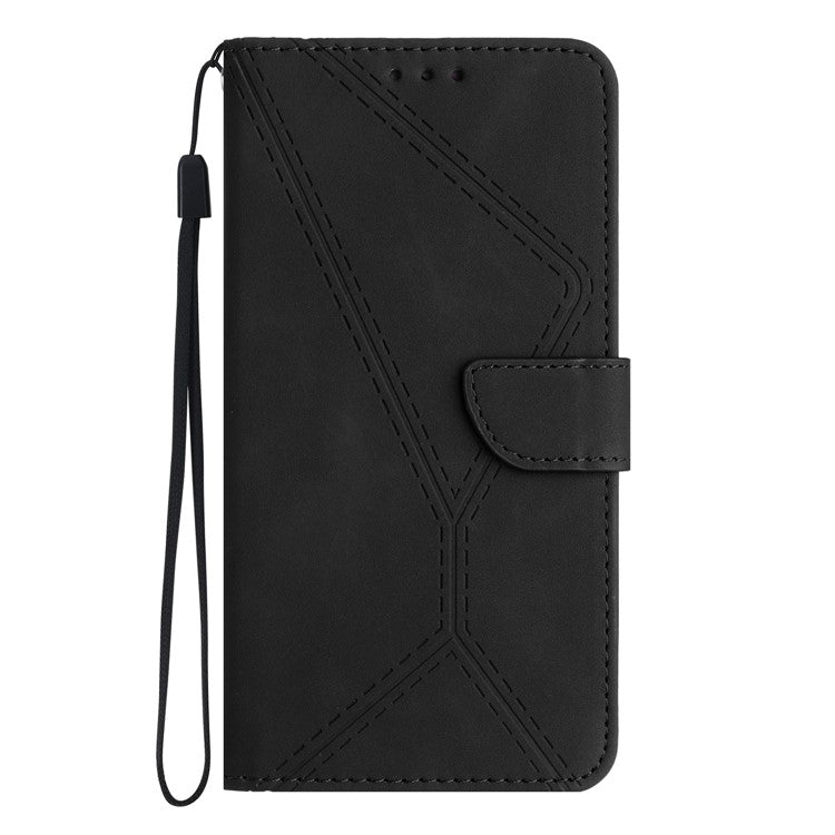 HT05 For Xiaomi Redmi Note 14 5G Case Leather Imprinted Lines Phone Cover with Card Holder - Black