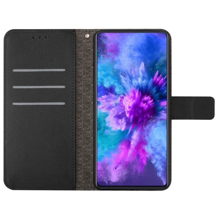 HT06 For Xiaomi Redmi Note 14 5G Wallet Phone Case Imprint PU Leather Flip Folio Cover - Black