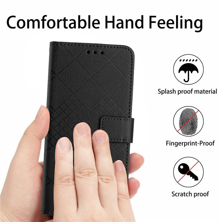 HT06 For Xiaomi Redmi Note 14 5G Wallet Phone Case Imprint PU Leather Flip Folio Cover - Black