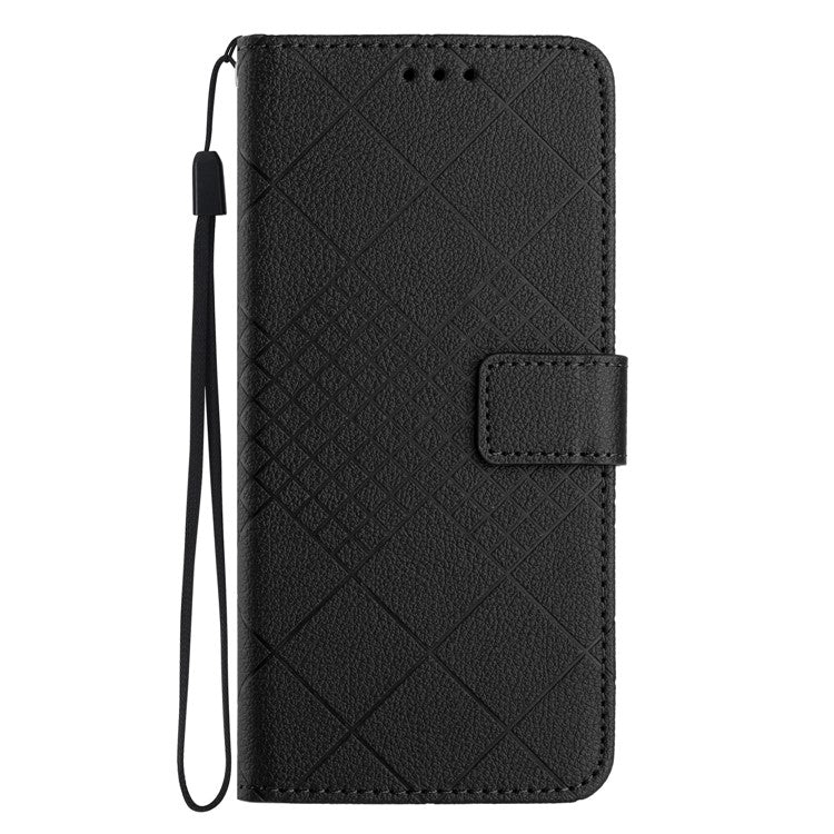 HT06 For Xiaomi Redmi Note 14 5G Wallet Phone Case Imprint PU Leather Flip Folio Cover - Black