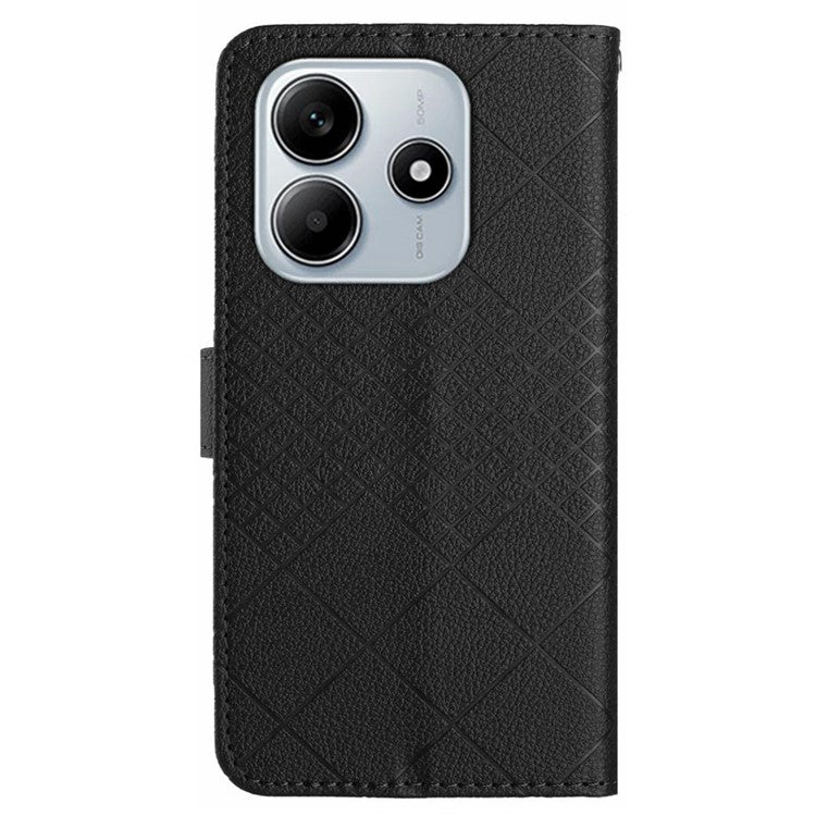 HT06 For Xiaomi Redmi Note 14 5G Wallet Phone Case Imprint PU Leather Flip Folio Cover - Black