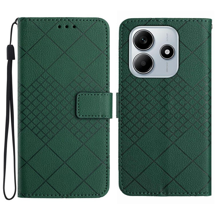 HT06 For Xiaomi Redmi Note 14 5G Wallet Phone Case Imprint PU Leather Flip Folio Cover - Green