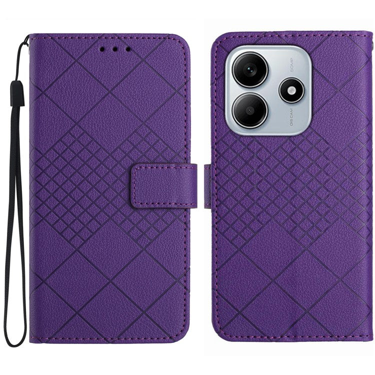 HT06 For Xiaomi Redmi Note 14 5G Wallet Phone Case Imprint PU Leather Flip Folio Cover - Dark Purple