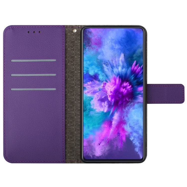 HT06 For Xiaomi Redmi Note 14 5G Wallet Phone Case Imprint PU Leather Flip Folio Cover - Dark Purple