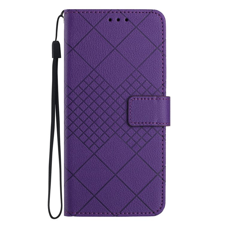 HT06 For Xiaomi Redmi Note 14 5G Wallet Phone Case Imprint PU Leather Flip Folio Cover - Dark Purple