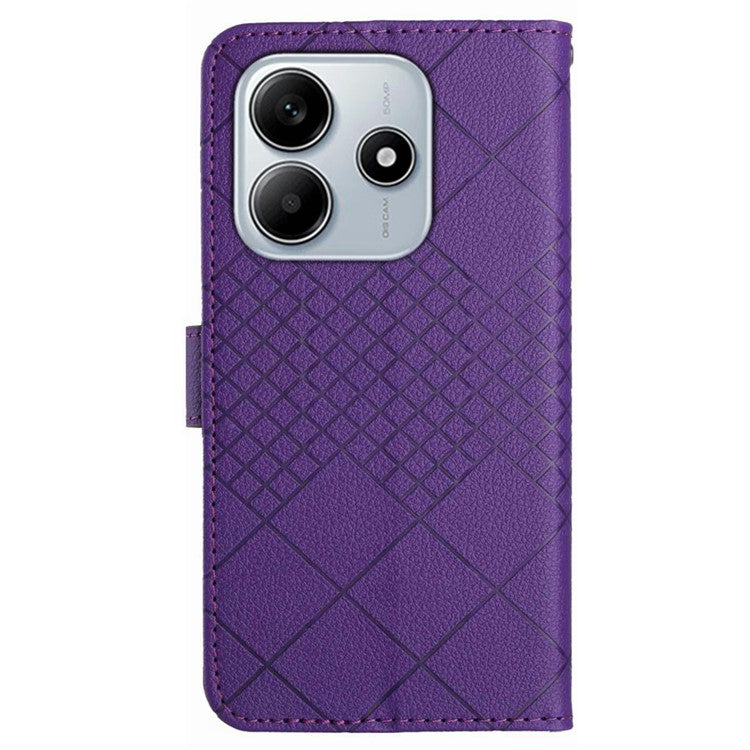 HT06 For Xiaomi Redmi Note 14 5G Wallet Phone Case Imprint PU Leather Flip Folio Cover - Dark Purple