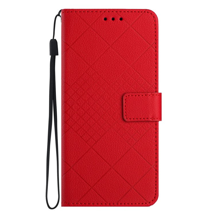 HT06 For Xiaomi Redmi Note 14 5G Wallet Phone Case Imprint PU Leather Flip Folio Cover - Red