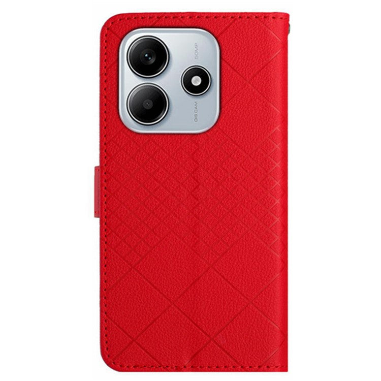 HT06 For Xiaomi Redmi Note 14 5G Wallet Phone Case Imprint PU Leather Flip Folio Cover - Red