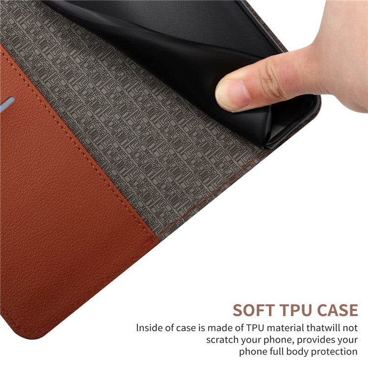 HT06 For Xiaomi Redmi Note 14 5G Wallet Phone Case Imprint PU Leather Flip Folio Cover - Brown