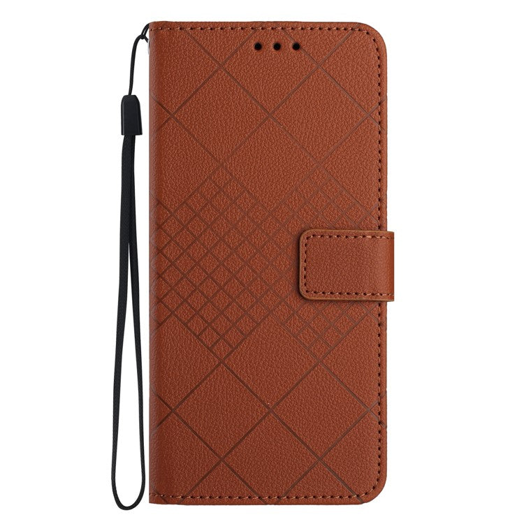 HT06 For Xiaomi Redmi Note 14 5G Wallet Phone Case Imprint PU Leather Flip Folio Cover - Brown