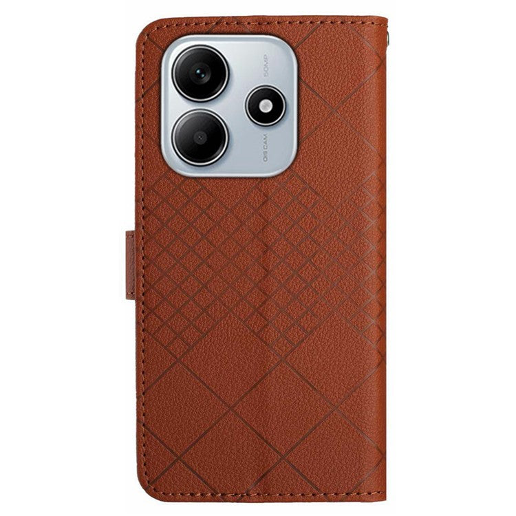 HT06 For Xiaomi Redmi Note 14 5G Wallet Phone Case Imprint PU Leather Flip Folio Cover - Brown