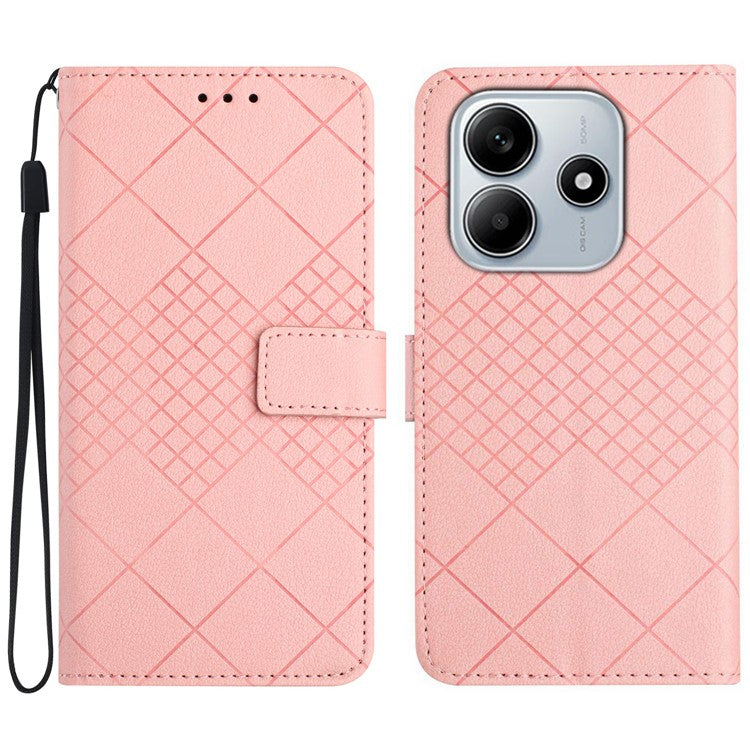 HT06 For Xiaomi Redmi Note 14 5G Wallet Phone Case Imprint PU Leather Flip Folio Cover - Pink