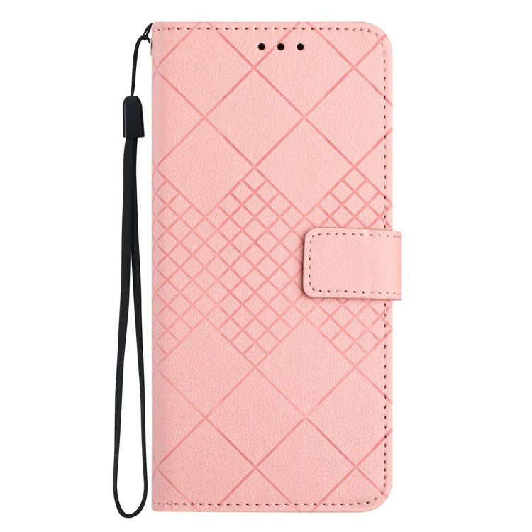 HT06 For Xiaomi Redmi Note 14 5G Wallet Phone Case Imprint PU Leather Flip Folio Cover - Pink