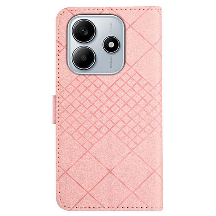 HT06 For Xiaomi Redmi Note 14 5G Wallet Phone Case Imprint PU Leather Flip Folio Cover - Pink