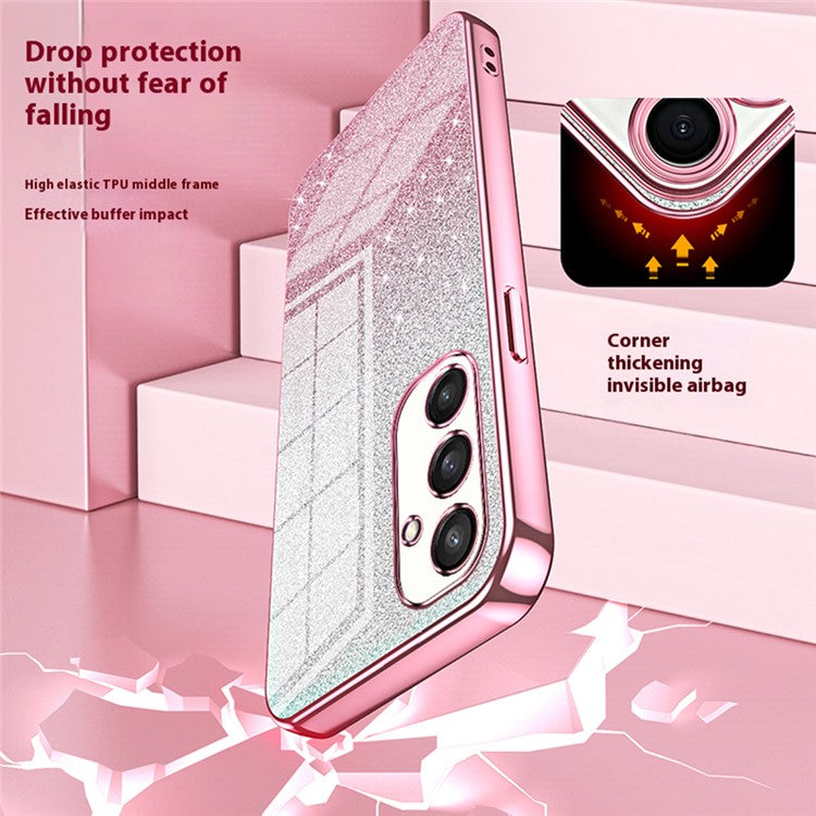 For Samsung Galaxy S25 Case Electroplating Gradient Glitter TPU Phone Cover - Pink