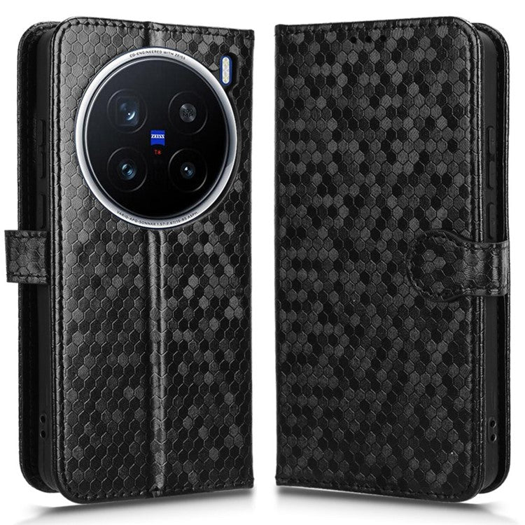 For vivo X200 Pro 5G Wallet Case Dot Pattern Imprint PU Leather Phone Cover - Black