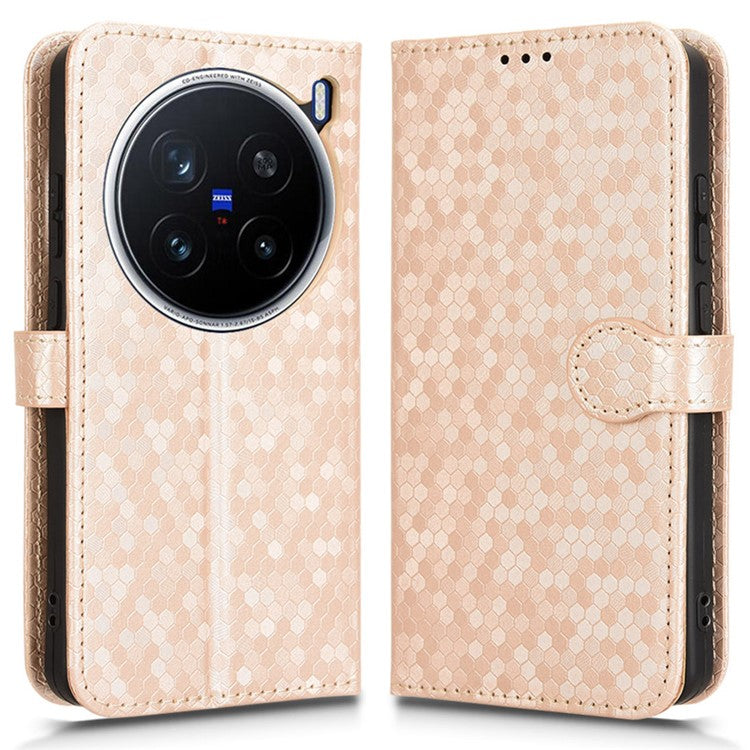 For vivo X200 Pro 5G Wallet Case Dot Pattern Imprint PU Leather Phone Cover - Rose Gold