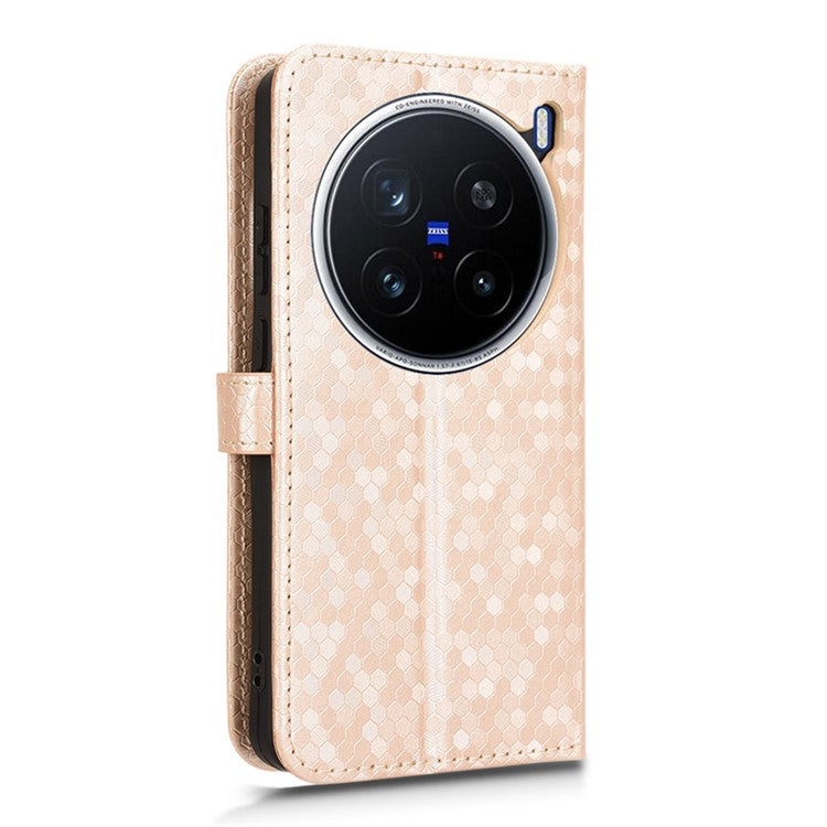 For vivo X200 Pro 5G Wallet Case Dot Pattern Imprint PU Leather Phone Cover - Rose Gold