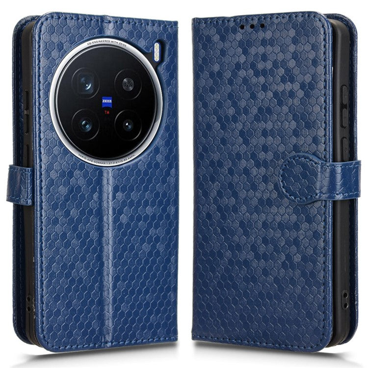 For vivo X200 Pro 5G Wallet Case Dot Pattern Imprint PU Leather Phone Cover - Dark Blue