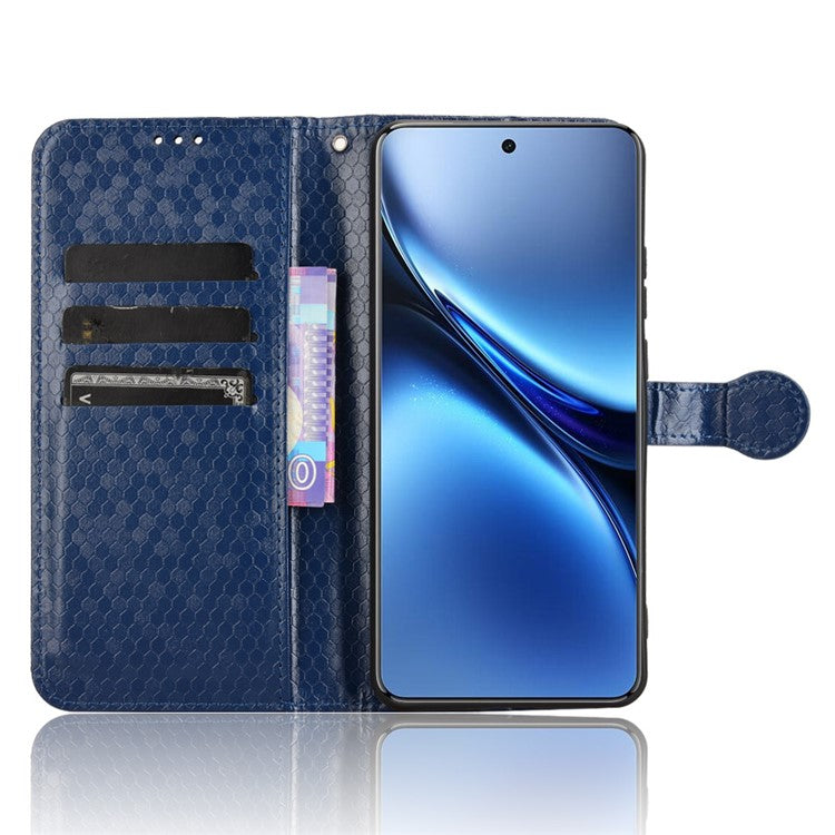 For vivo X200 Pro 5G Wallet Case Dot Pattern Imprint PU Leather Phone Cover - Dark Blue