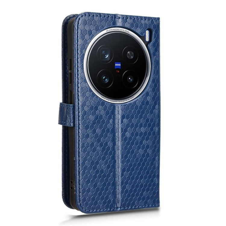 For vivo X200 Pro 5G Wallet Case Dot Pattern Imprint PU Leather Phone Cover - Dark Blue