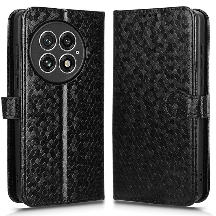 For OnePlus 13 Wallet Case Dot Pattern Imprint PU Leather Phone Cover - Black