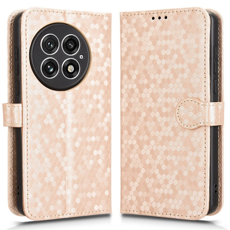 For OnePlus 13 Wallet Case Dot Pattern Imprint PU Leather Phone Cover - Rose Gold