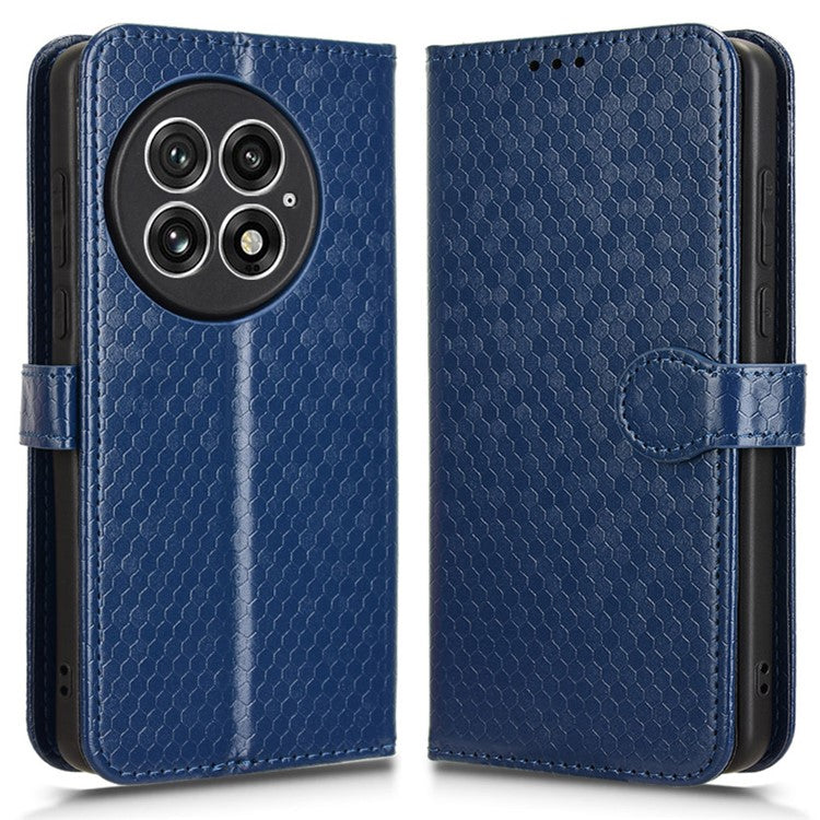 For OnePlus 13 Wallet Case Dot Pattern Imprint PU Leather Phone Cover - Dark Blue