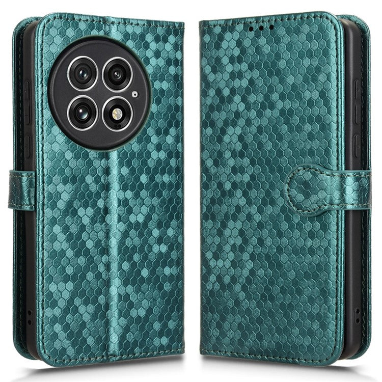 For OnePlus 13 Wallet Case Dot Pattern Imprint PU Leather Phone Cover - Green