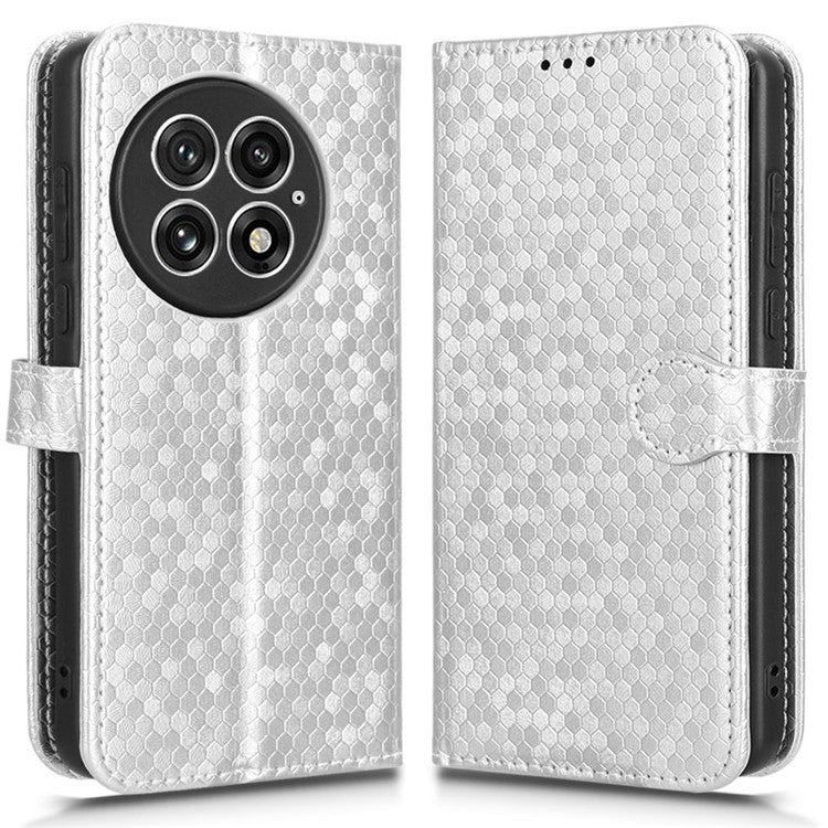 For OnePlus 13 Wallet Case Dot Pattern Imprint PU Leather Phone Cover - Silver