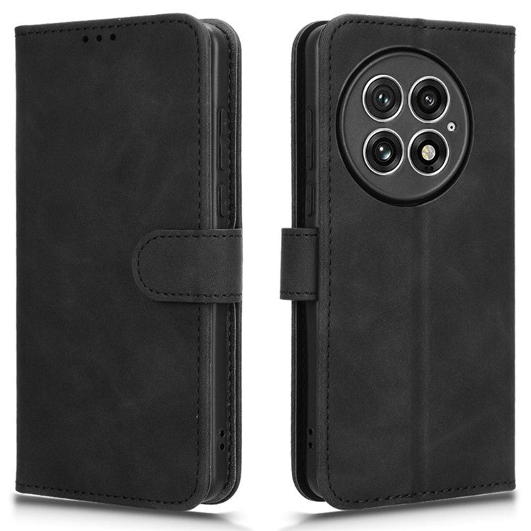 For OnePlus 13 Leather Case Skin-Feel Anti-Drop Wallet Flip Phone Cover - Black